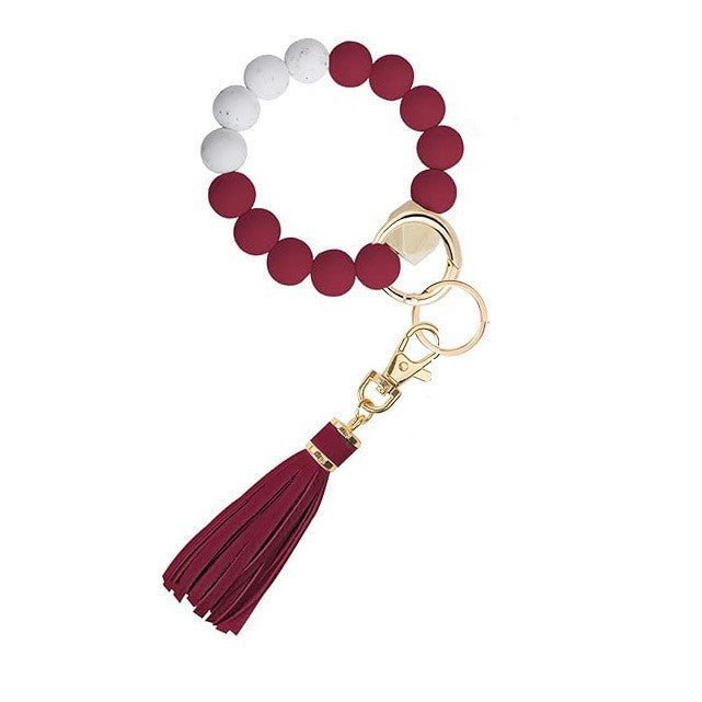 PU Tassel Keychain Women's Bag charm Silicone Beaded Keychain Wristlet Key Ring Bracelet Cute Car Key Chain Holder for Women Girls -dropshippingabc.com