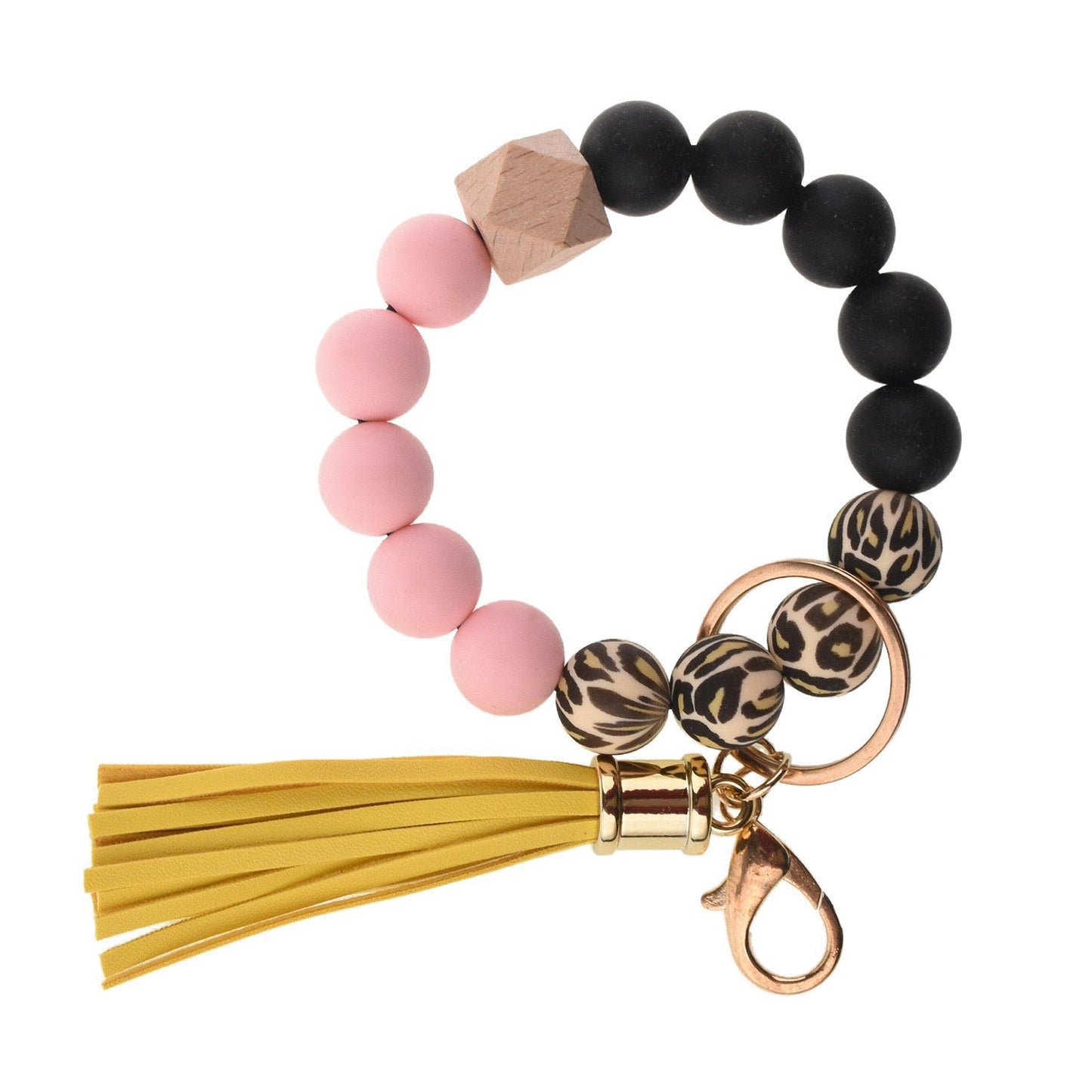 PU Tassel Keychain Women's Bag charm Silicone Beaded Keychain Wristlet Key Ring Bracelet Cute Car Key Chain Holder for Women Girls