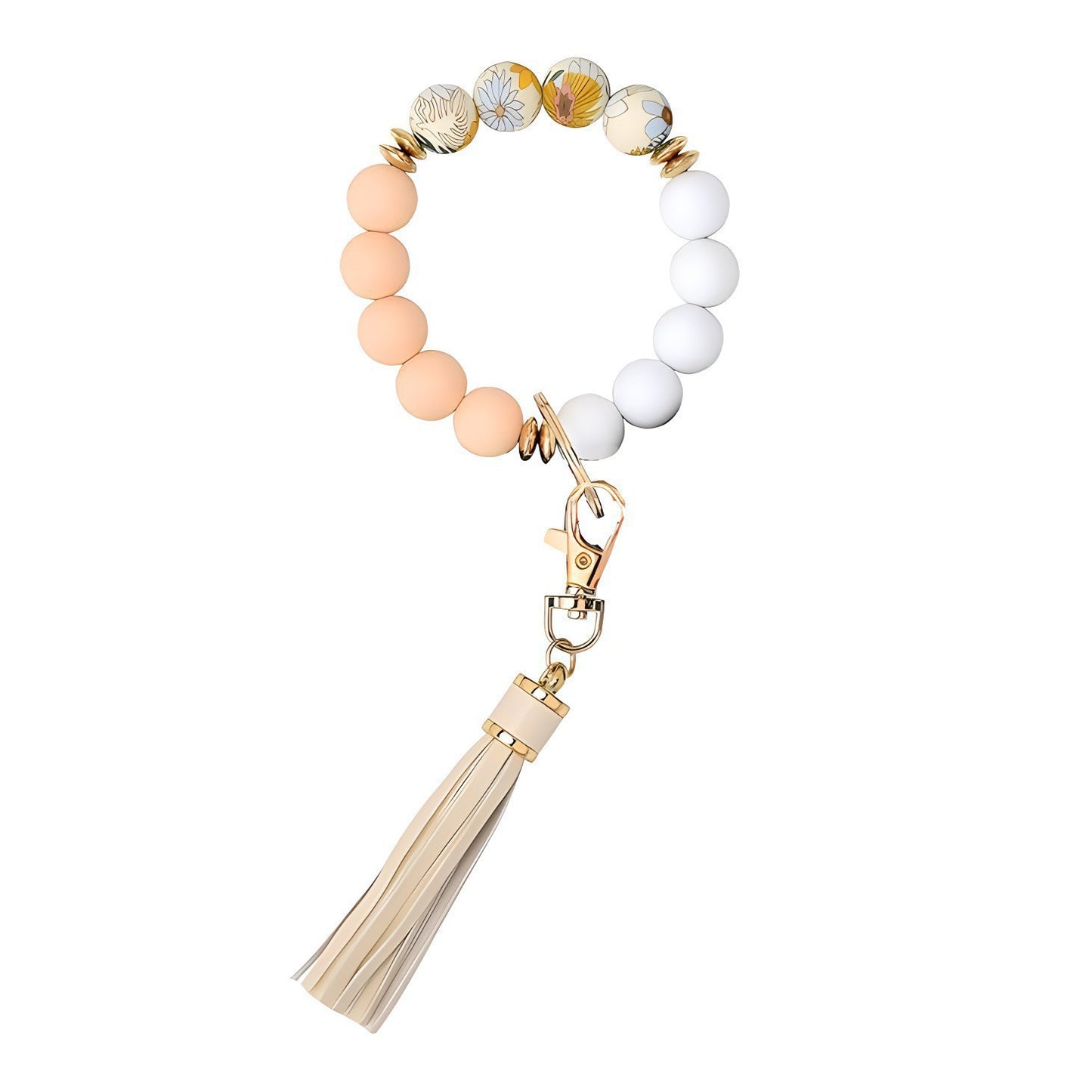 PU Tassel Keychain Women's Bag charm Silicone Beaded Keychain Wristlet Key Ring Bracelet Cute Car Key Chain Holder for Women Girls