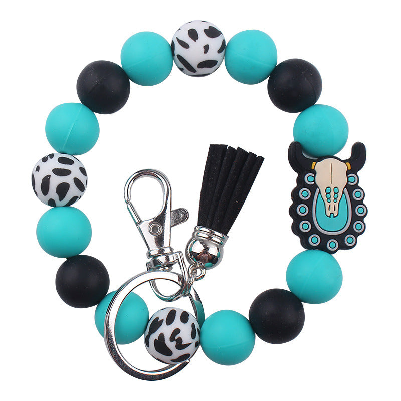 Silicone Beaded Keychain Wristlet Key Ring Bracelet Cute Car Key Chain Holder for Women Girls -dropshippingabc.com
