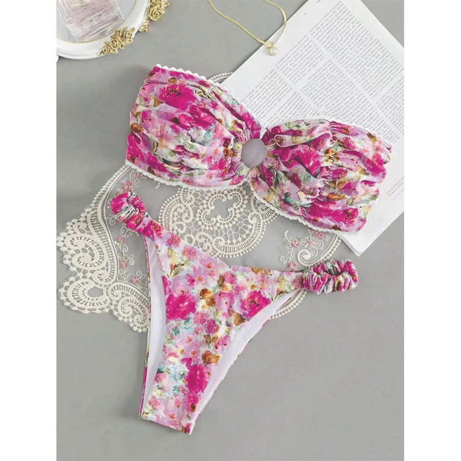 Floral Bandeau Bikini Set - Sexy Tube Top & High-Cut Split Bottom Swimsuit for Women -dropshippingabc.com