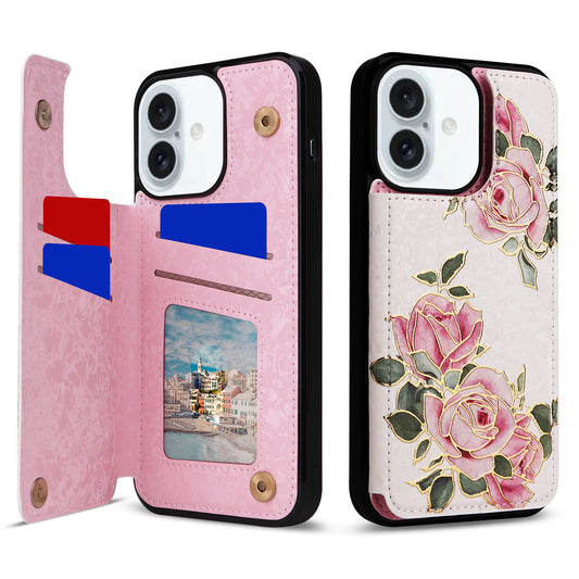 Applicable to Apple 16 painted double buckle four-insert card wallet case 16pro max all-inclusive anti-drop case protective cover -dropshippingabc.com