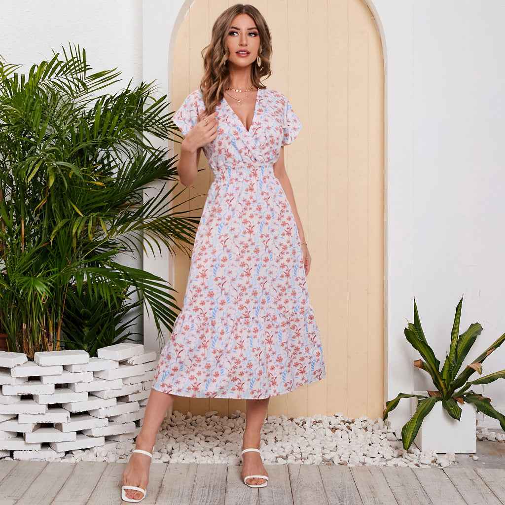 Women Summer Chiffon Floral Print Long Dress