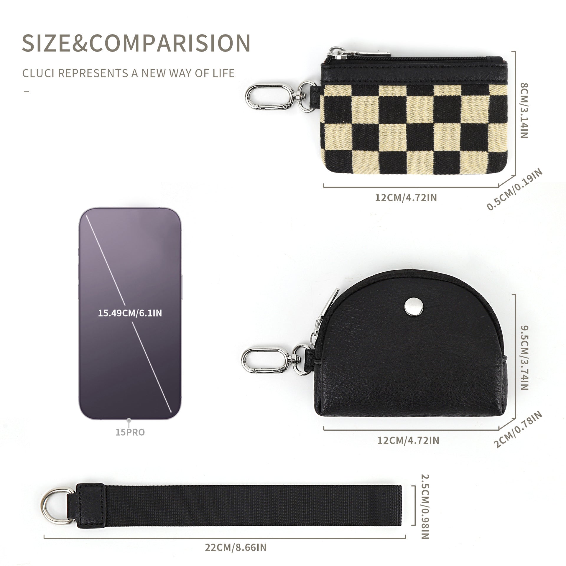 Checkerboard Wristlet Wallet for Women - Multifunctional Mini Zip Around Wrist Bag with Dual Pouch -dropshippingabc.com