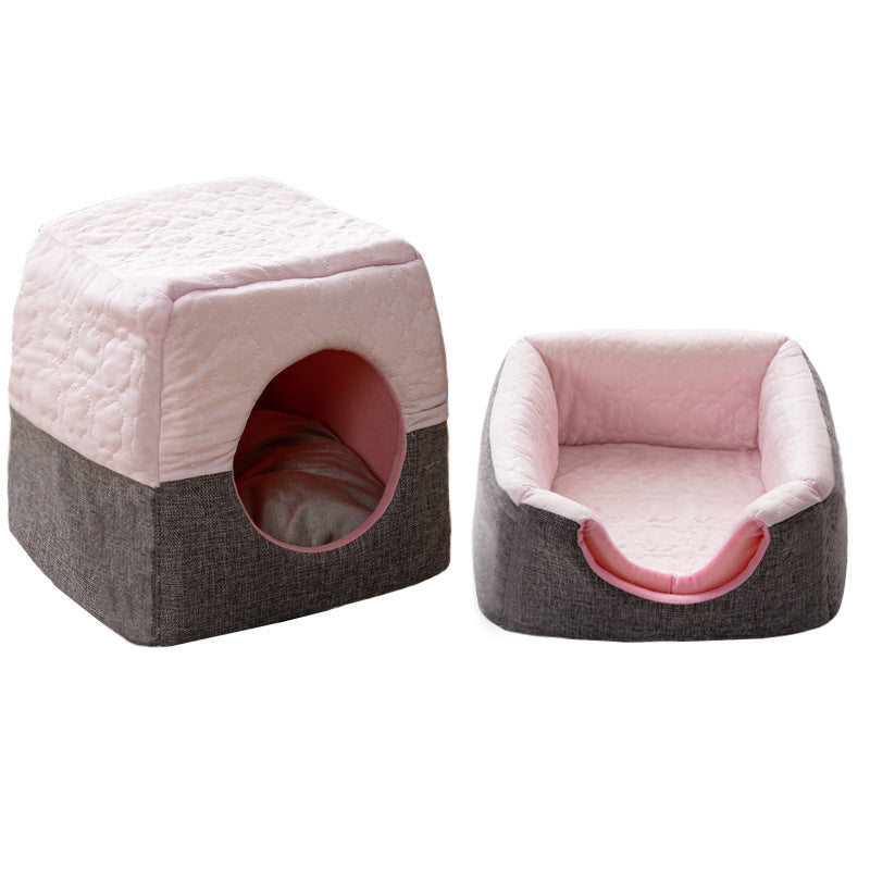 All-Season Semi-Enclosed Pet Bed - Warm Winter & Cool Summer Cat House for Small Dogs -dropshippingabc.com