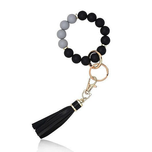 PU Tassel Keychain Women's Bag charm Silicone Beaded Keychain Wristlet Key Ring Bracelet Cute Car Key Chain Holder for Women Girls -dropshippingabc.com