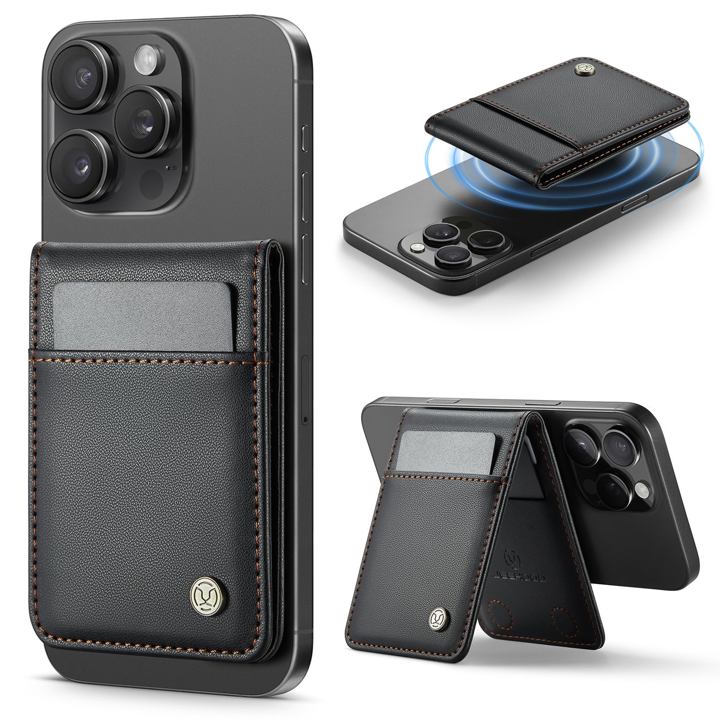 Magsafe ring magnetic card case  for iPhone17 card anti-theft brush 16/15/14/13 zipper change bag Wallet Magnetic Card Holder RFID Blocking, PU Leather Minimalist Phone Wallet Compatible with MagSafe Phones -dropshippingabc.com