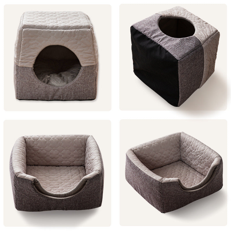 All-Season Semi-Enclosed Pet Bed - Warm Winter & Cool Summer Cat House for Small Dogs -dropshippingabc.com