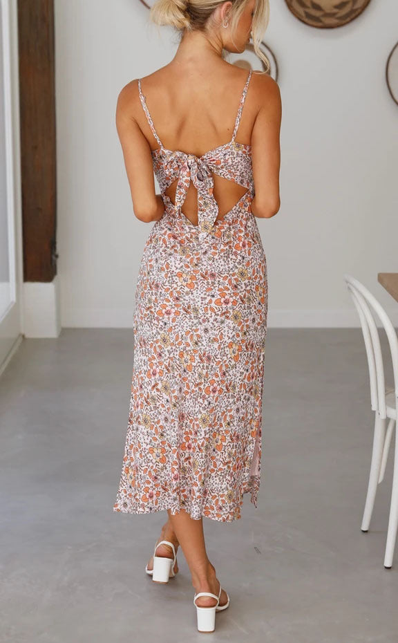 Floral Deep V Suspender Split Dress - Women's Spaghetti Strap Summer Dress -dropshippingabc.com