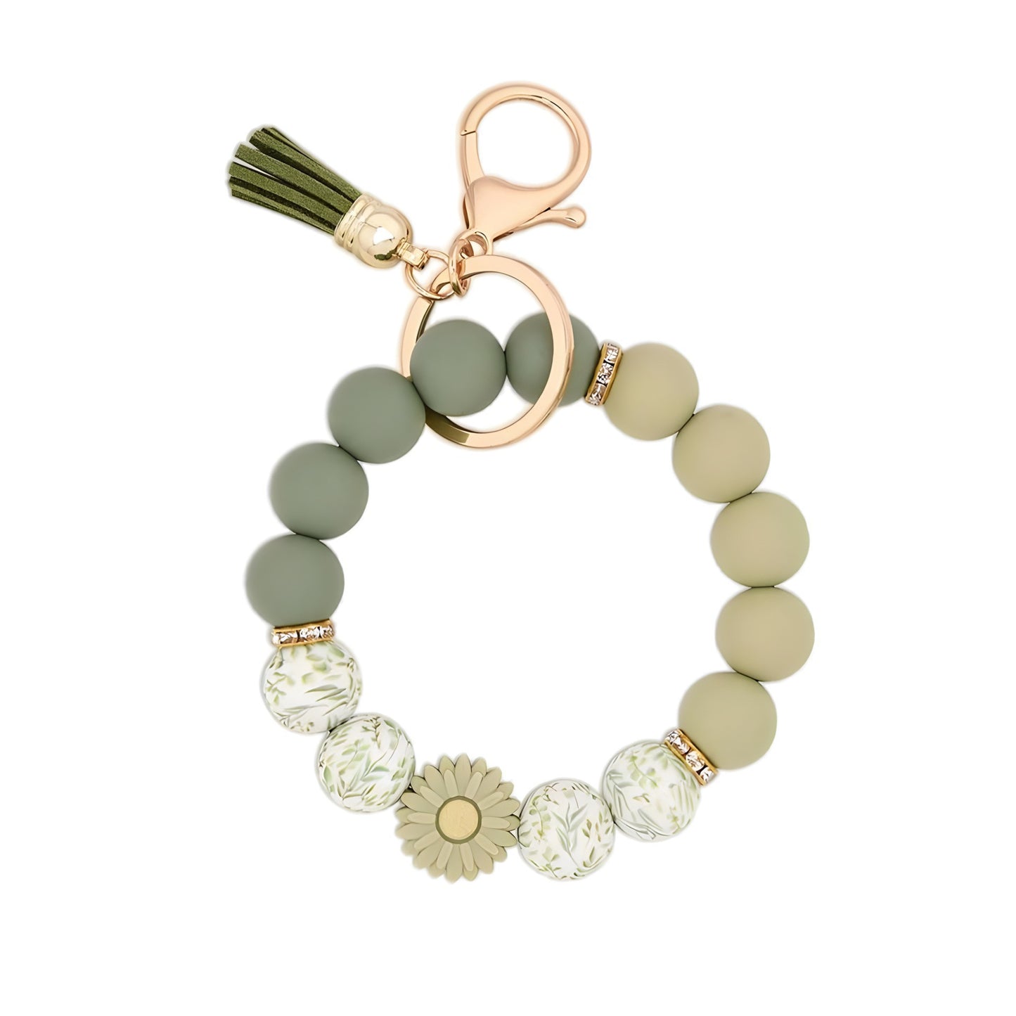 PU Tassel Keychain Bag charm Silicone Beaded Keychain Wristlet Key Ring Bracelet Cute Car Key Chain Holder for Women Girls