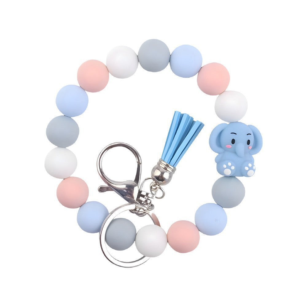 PU Tassel Keychain Bag charm Silicone Beaded Keychain Wristlet Key Ring Bracelet Cute Car Key Chain Holder for Women Girls