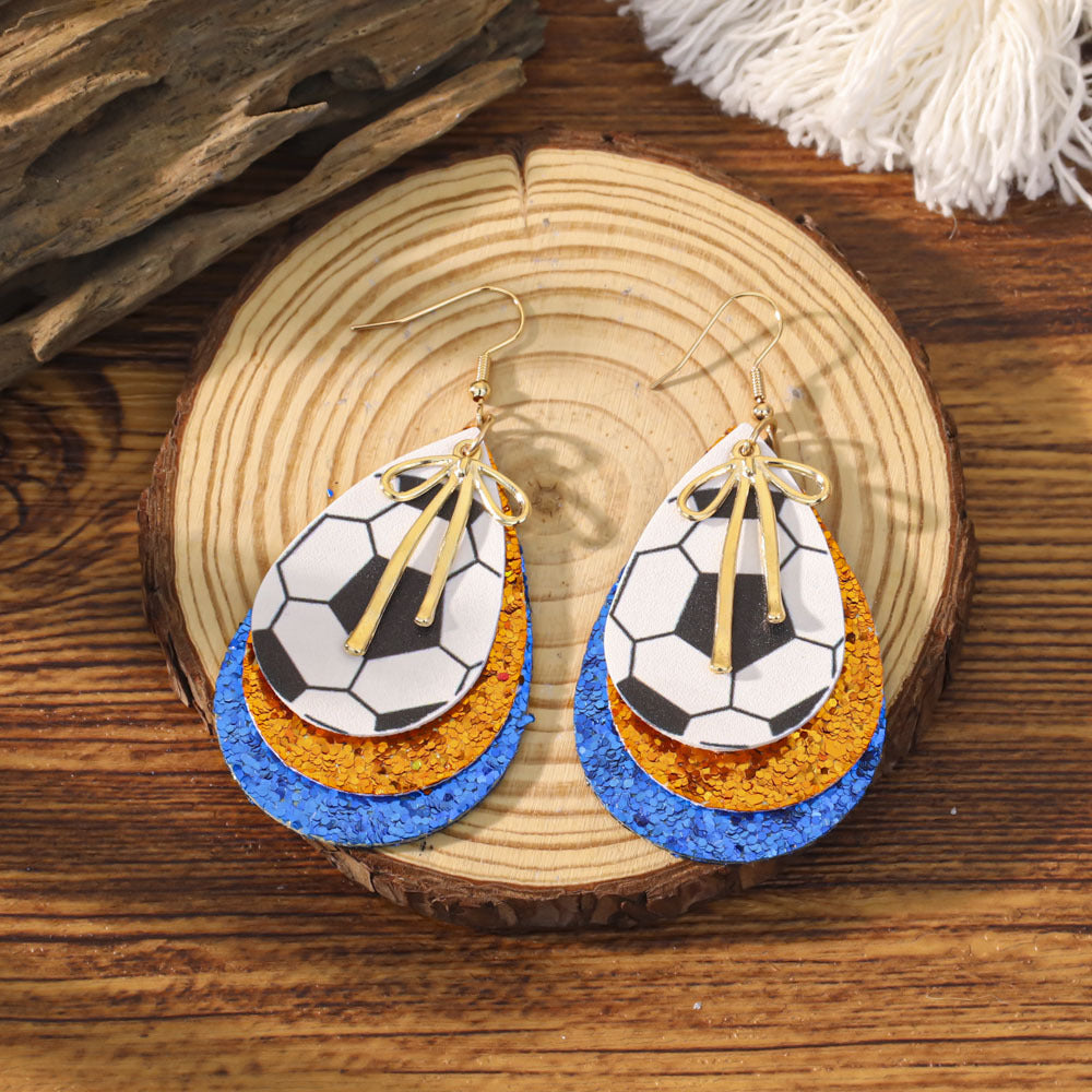 Sports Team Faux Leather Earrings - Volleyball, Basketball, Football, Baseball Geometric Drop Dangle Earrings -dropshippingabc.com