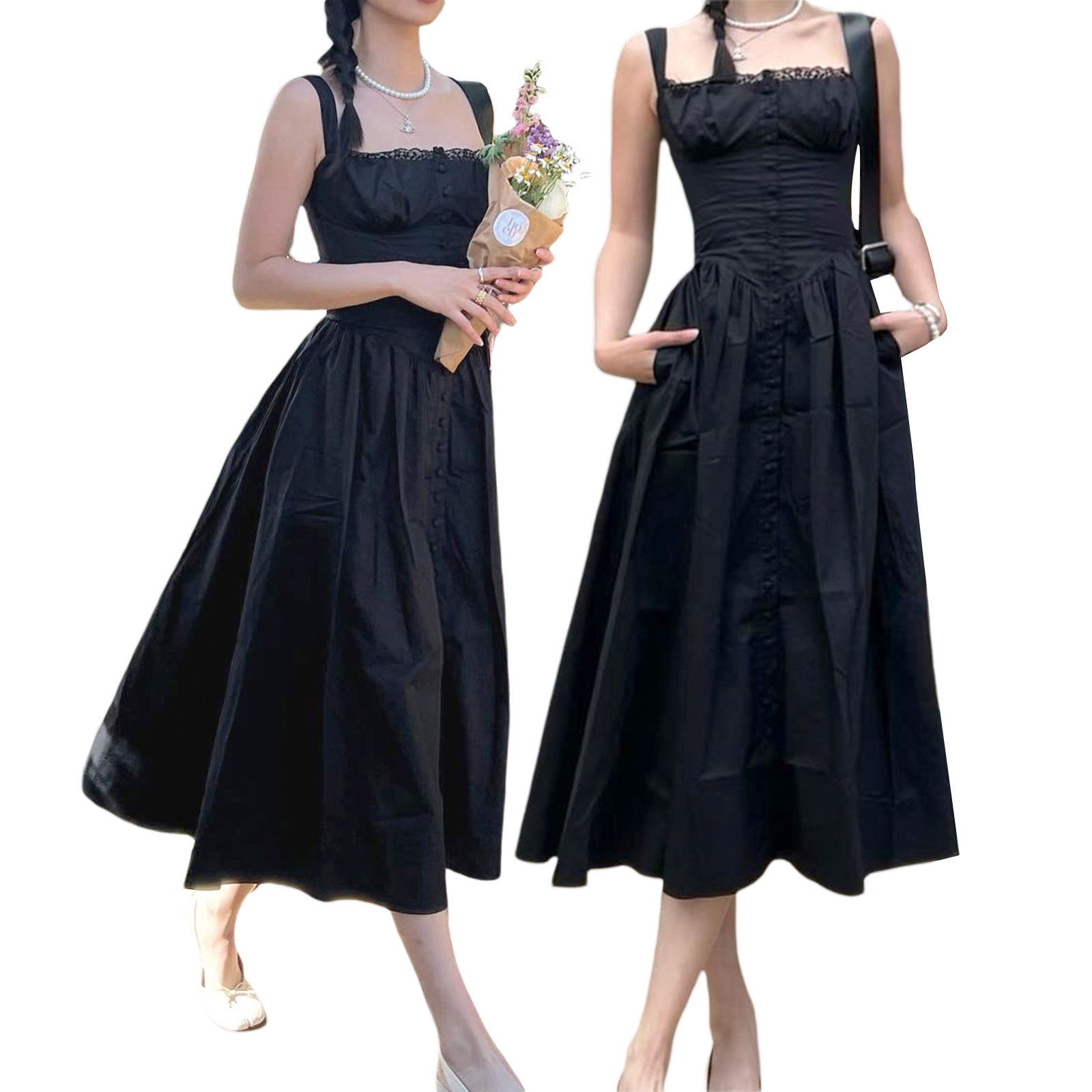 Floral Midi Corset Dress with Square Neck - Women's Smocked Lace-Up Sundress for Wedding Guest & Beach Holiday Parties -dropshippingabc.com