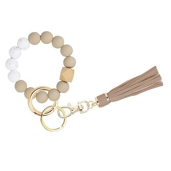 PU Tassel Keychain Women's Bag charm Silicone Beaded Keychain Wristlet Key Ring Bracelet Cute Car Key Chain Holder for Women Girls -dropshippingabc.com