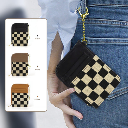 Retro Plaid Multi-Card Holder - Change Bag Wallet with Keychain for Cards, Coins & SIM -dropshippingabc.com