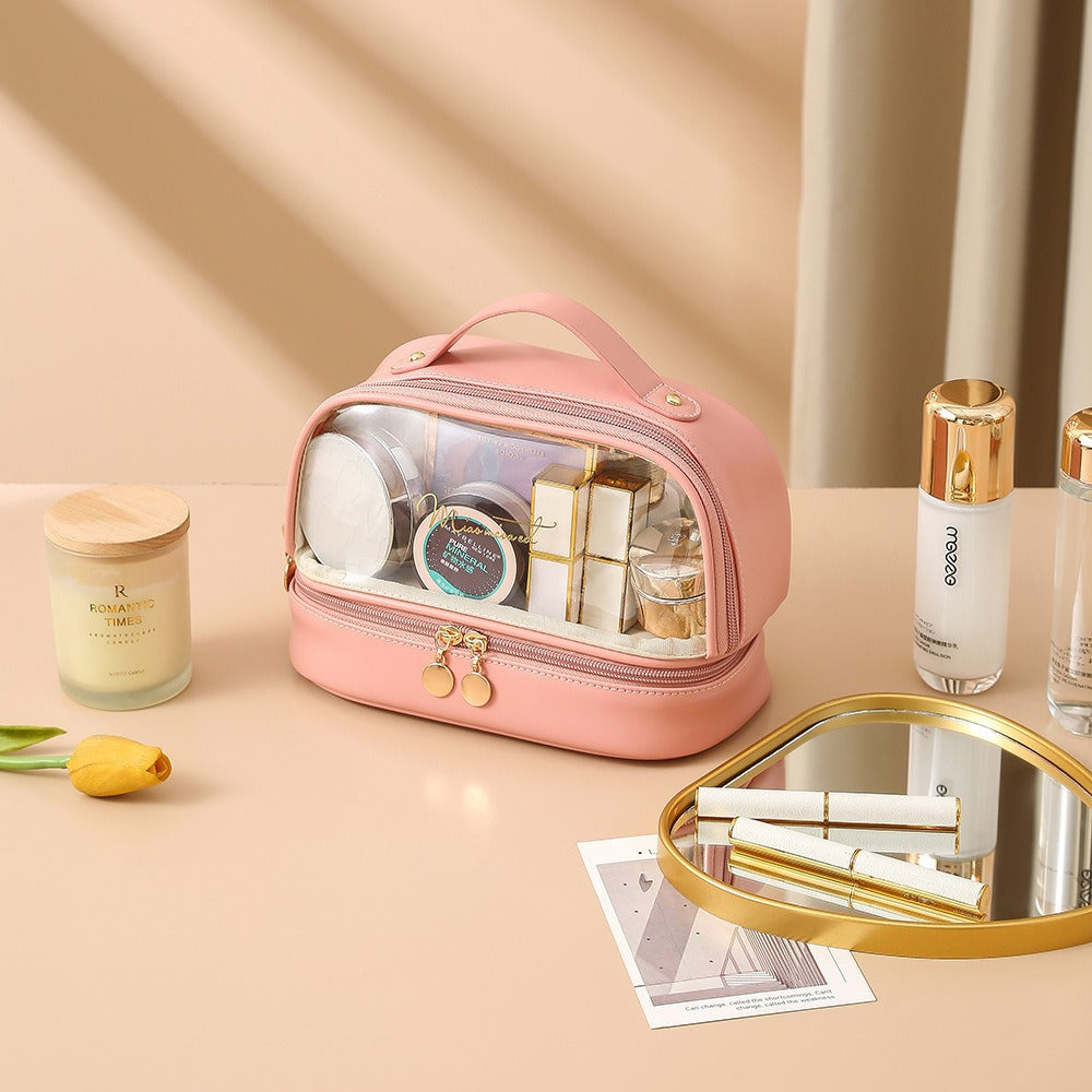 Double Layer Transparent Cosmetic Bag - Large Capacity PVC Waterproof Travel Toiletry Organizer -dropshippingabc.com