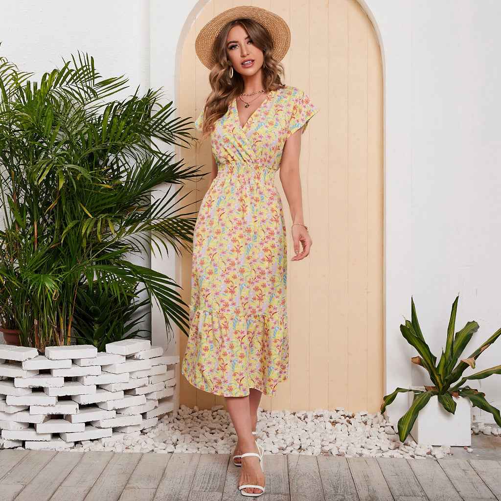 Women Summer Chiffon Floral Print Long Dress