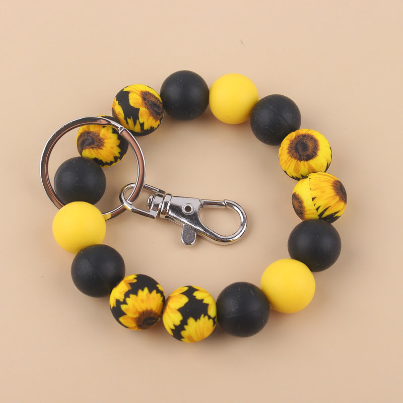 Silicone Beads Cow Sunflower Keychain Accessories, Creative Pendant Bracelet Bracelet Keyring Female - dropshippingabc.com