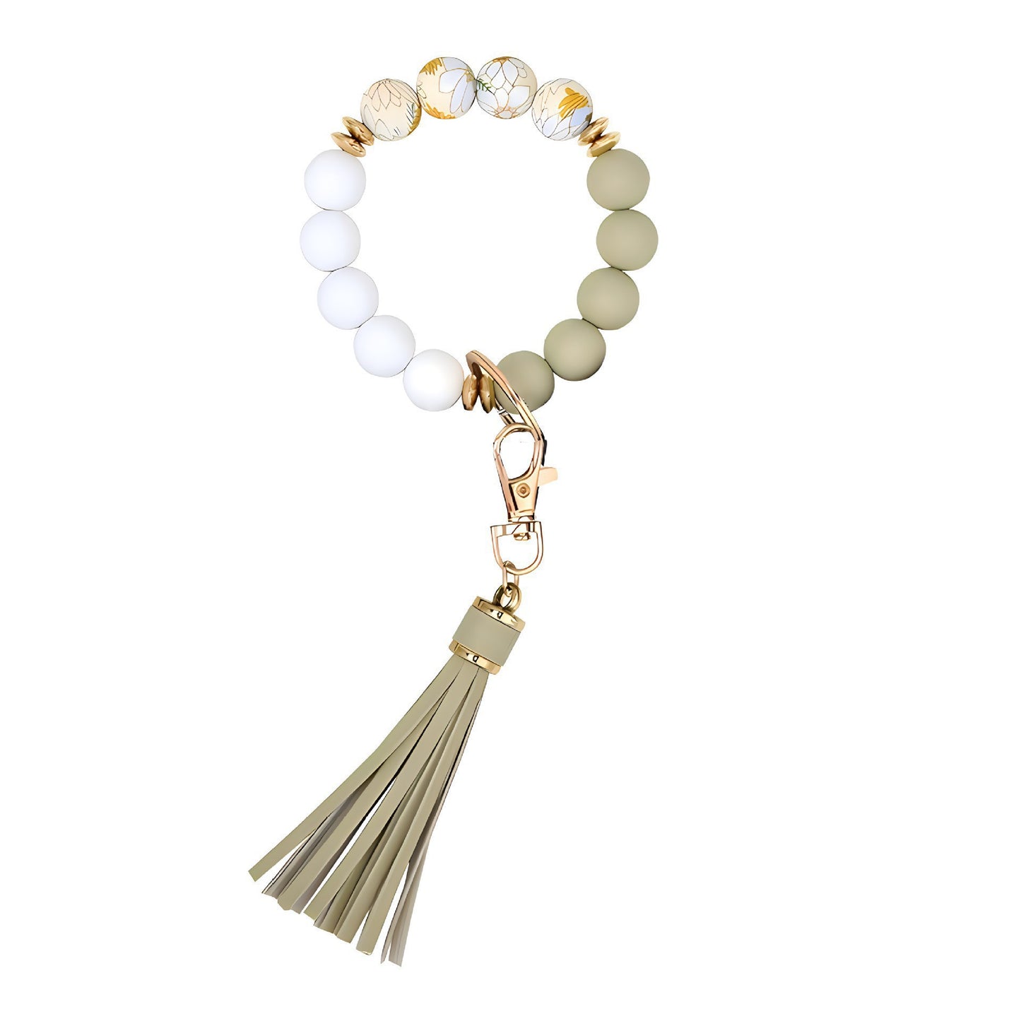 PU Tassel Keychain Women's Bag charm Silicone Beaded Keychain Wristlet Key Ring Bracelet Cute Car Key Chain Holder for Women Girls