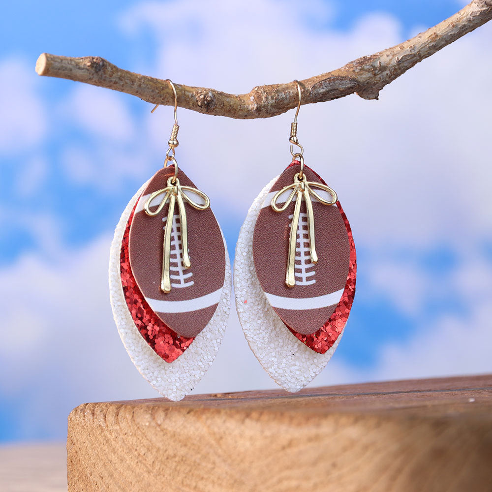 Sports Team Faux Leather Earrings - Volleyball, Basketball, Football, Baseball Geometric Drop Dangle Earrings -dropshippingabc.com