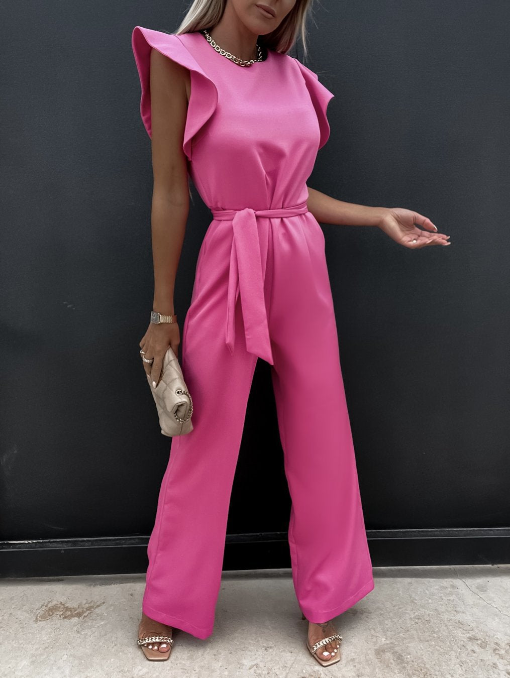 High Waist Commuter Strap-Up Jumpsuit - Summer Wide Leg Streetwear Jumpsuit -dropshippingabc.com