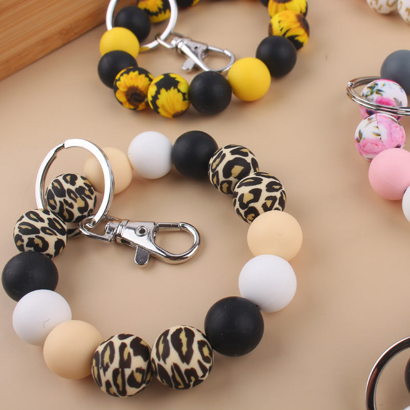 Silicone Beads Cow Sunflower Keychain Accessories, Creative Pendant Bracelet Bracelet Keyring Female - dropshippingabc.com
