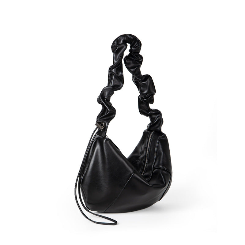Drawstring Pleated Soft Leather Underarm Bag - Large Capacity Small Shoulder Hobo Bag -dropshippingabc.com