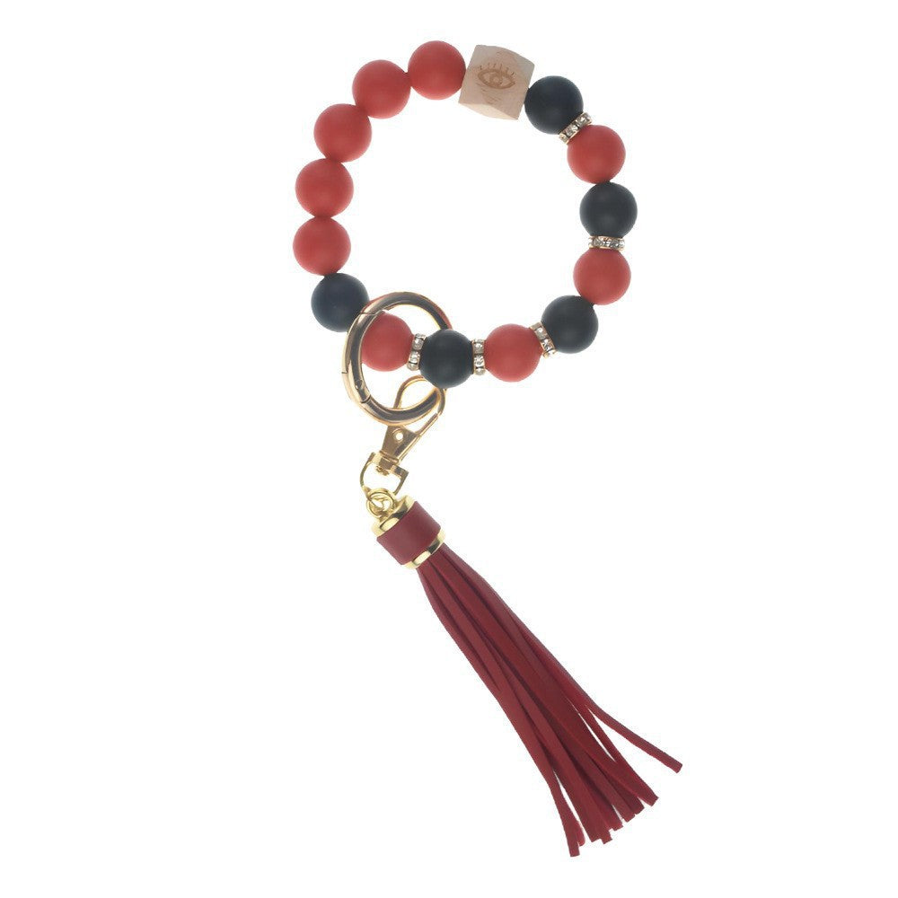 PU Tassel Keychain Women's Bag charm Silicone Beaded Keychain Wristlet Key Ring Bracelet Cute Car Key Chain Holder for Women Girls