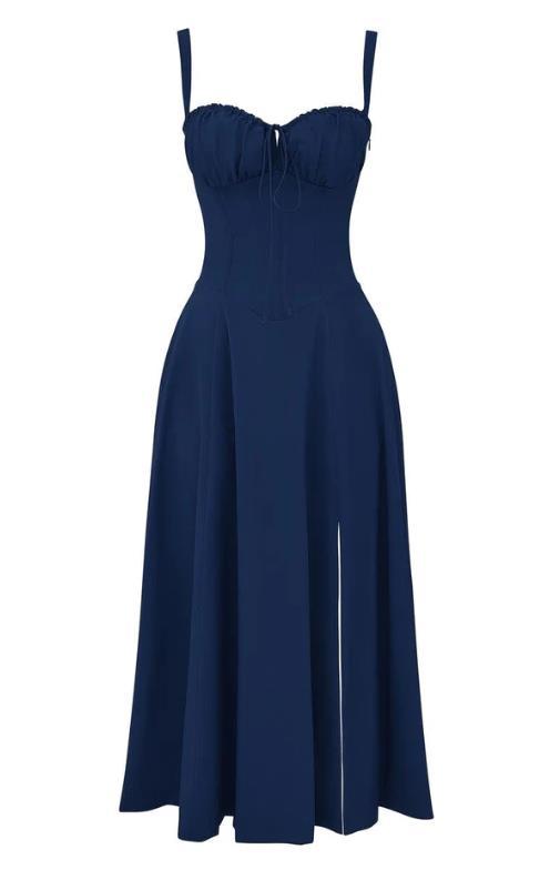 Sleeveless Strapless Bandage Corset Dress - Floral Print Long Midi Dress with Lace Up Back & Thigh Slit -dropshippingabc.com