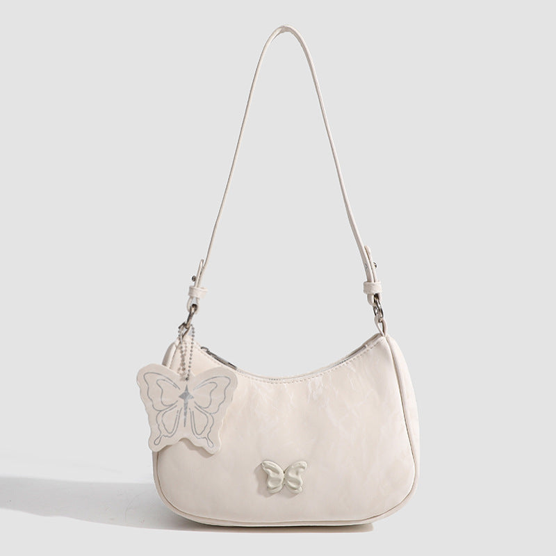 Small Hobo Bag with Bow Keychain - Women's Pink Ivory Beige Square Shoulder Crossbody Bag -dropshippingabc.com