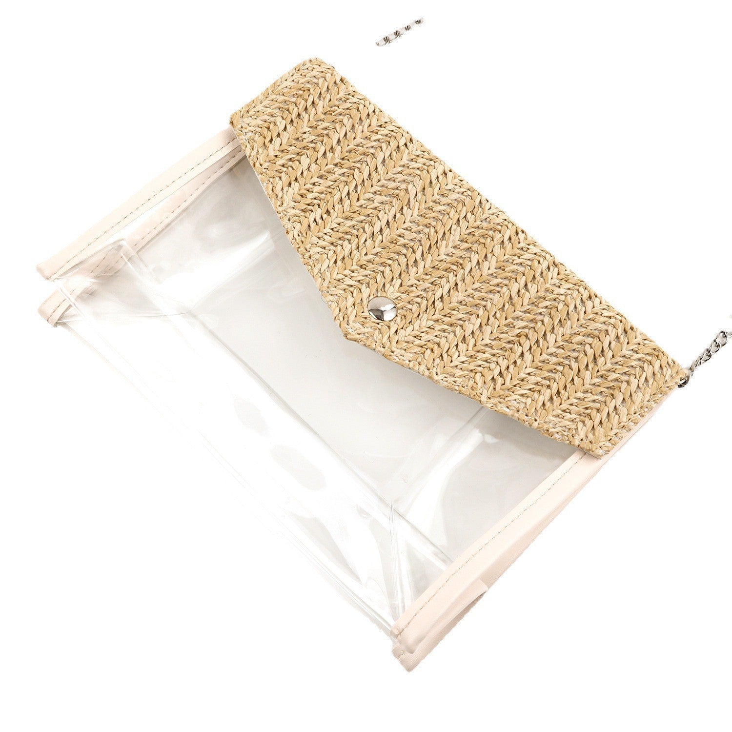 Ladies Chain Cosmetic Bag - Transparent Button Closure Shoulder Bag with Makeup Brush Compartment -dropshippingabc.com