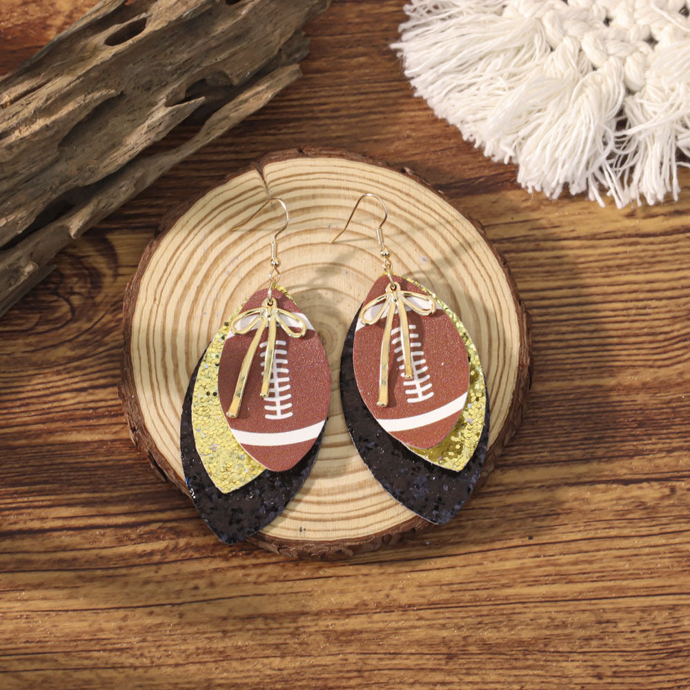 Sports Team Faux Leather Earrings - Volleyball, Basketball, Football, Baseball Geometric Drop Dangle Earrings -dropshippingabc.com