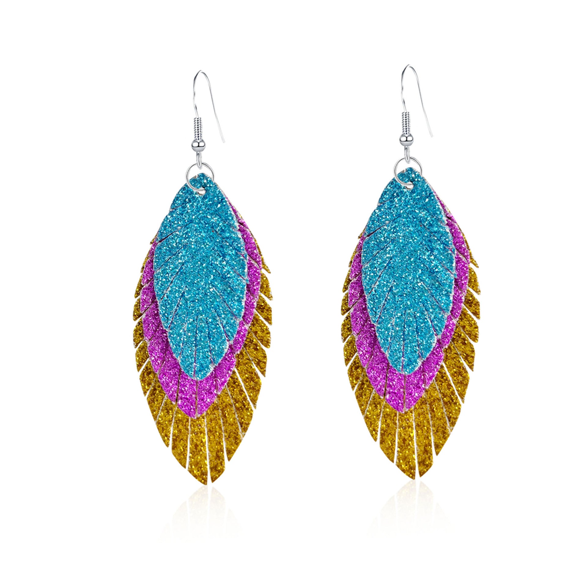 Bohemian Geometric Drop Earrings - Lightweight Feather, Leaf & Multi-Color Fringe Triple Tassel Dangles -dropshippingabc.com