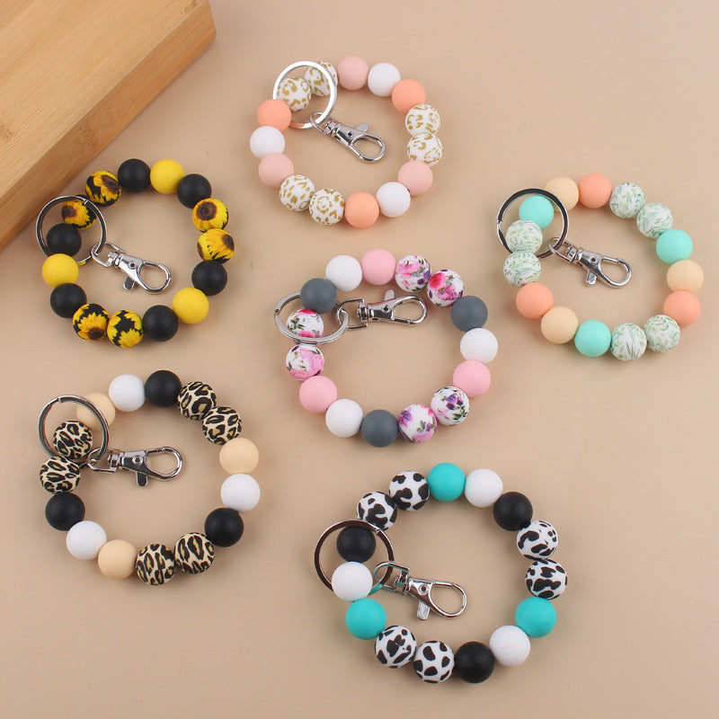 Silicone Beads Cow Sunflower Keychain Accessories, Creative Pendant Bracelet Bracelet Keyring Female - dropshippingabc.com