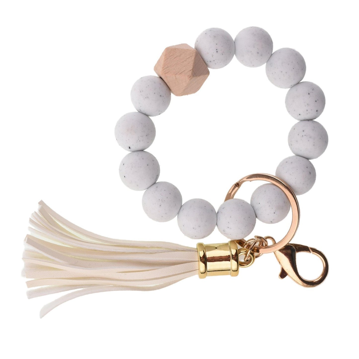 PU Tassel Keychain Bag charm Silicone Beaded Keychain Wristlet Key Ring Bracelet Cute Car Key Chain Holder for Women Girls