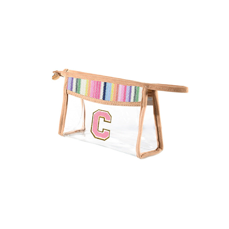 Straw & PVC Makeup Brush Bag - Transparent Lightweight Cosmetic Organizer for Portable Storage -dropshippingabc.com