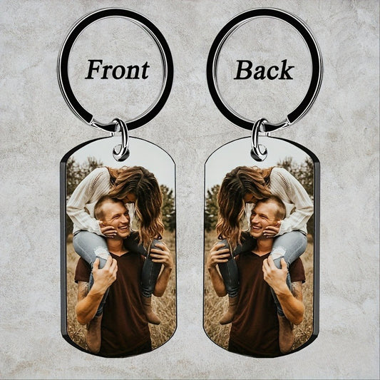 Stainless Steel Necklace Men and Women Personalized Custom Keychain with Pictures - Double Sided Engraving Photo Text Customized Key Chains for Men Boyfriend -dropshippingabc.com