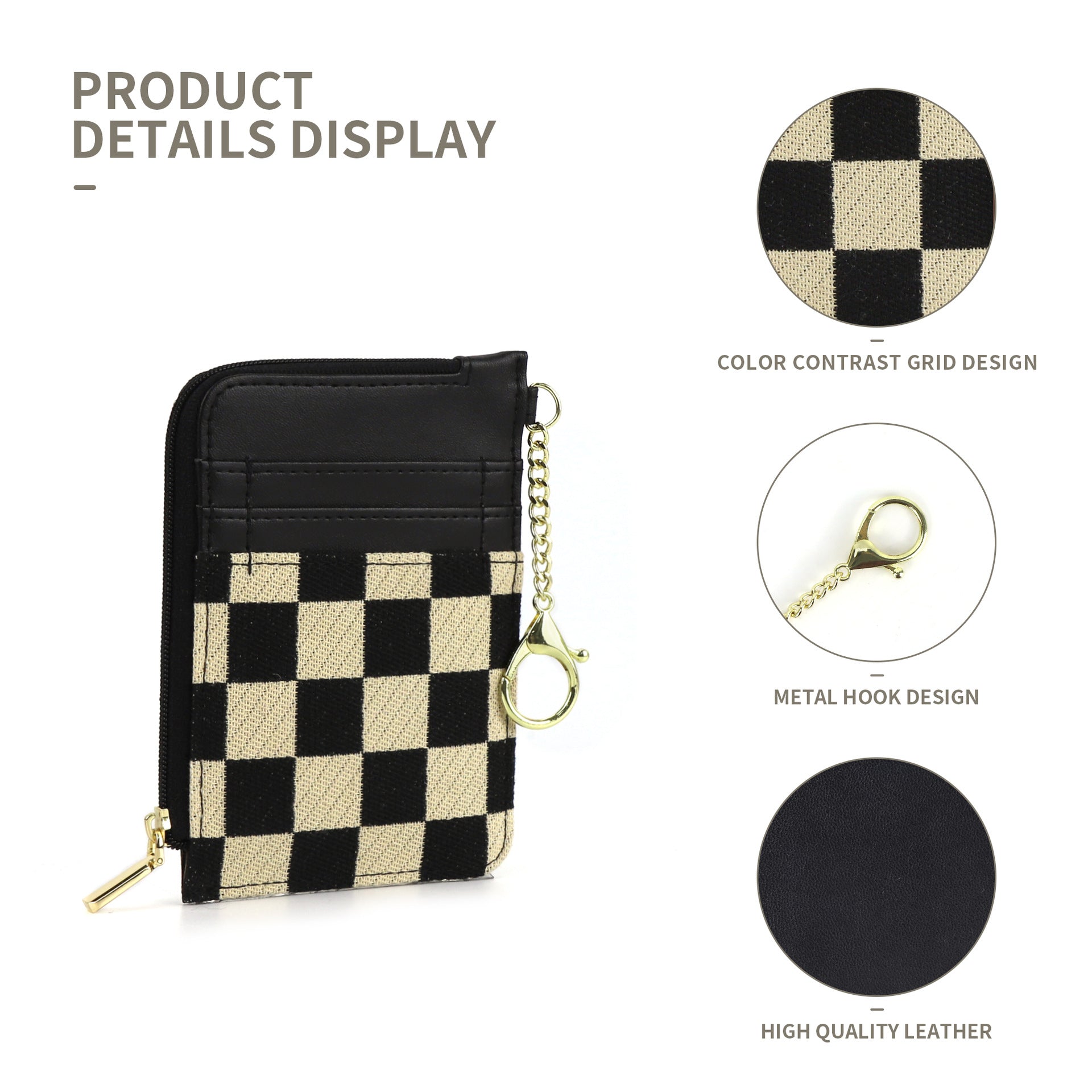 Retro Plaid Multi-Card Holder - Change Bag Wallet with Keychain for Cards, Coins & SIM -dropshippingabc.com