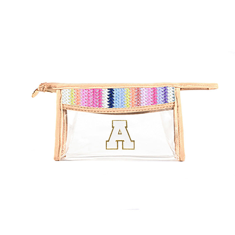 Straw & PVC Makeup Brush Bag - Transparent Lightweight Cosmetic Organizer for Portable Storage -dropshippingabc.com