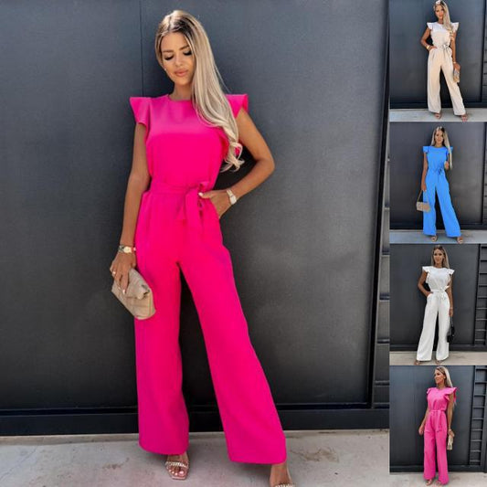 High Waist Commuter Strap-Up Jumpsuit - Summer Wide Leg Streetwear Jumpsuit -dropshippingabc.com