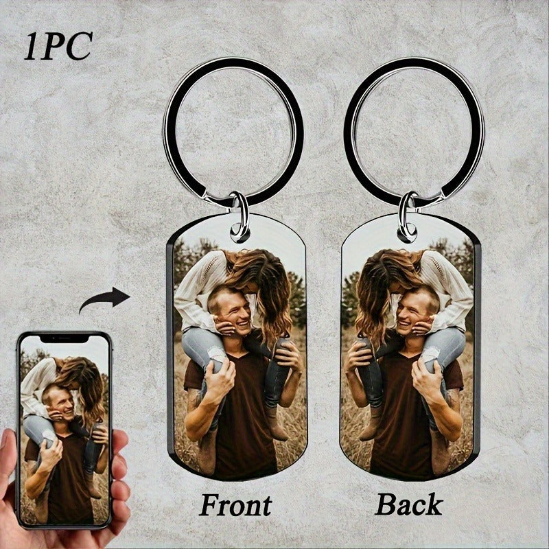 Stainless Steel Necklace Men and Women Personalized Custom Keychain with Pictures - Double Sided Engraving Photo Text Customized Key Chains for Men Boyfriend -dropshippingabc.com