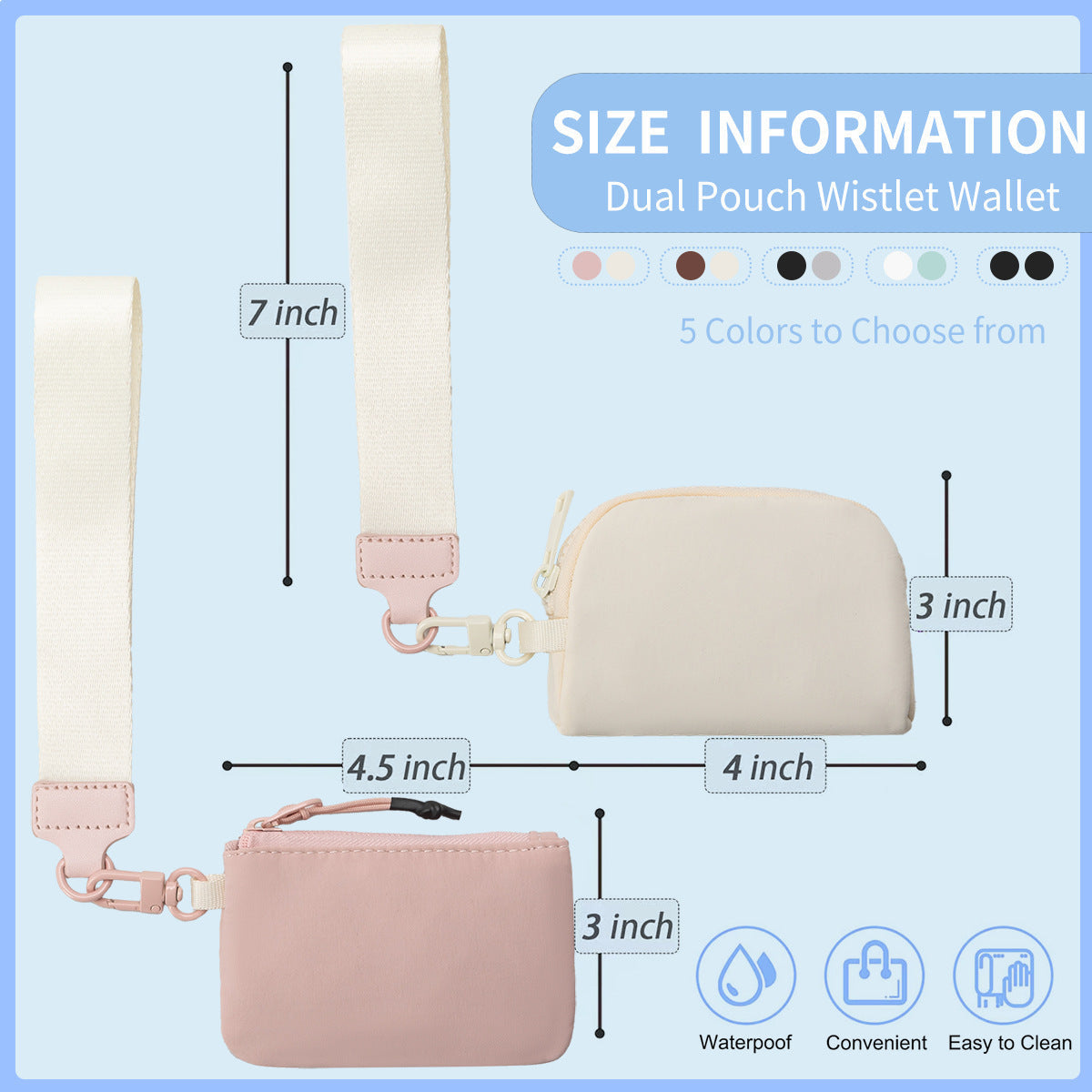 Waterproof Nylon ID Bag - Double Bag Multi-function Wristlet Wallet with Keychain for Women -dropshippingabc.com