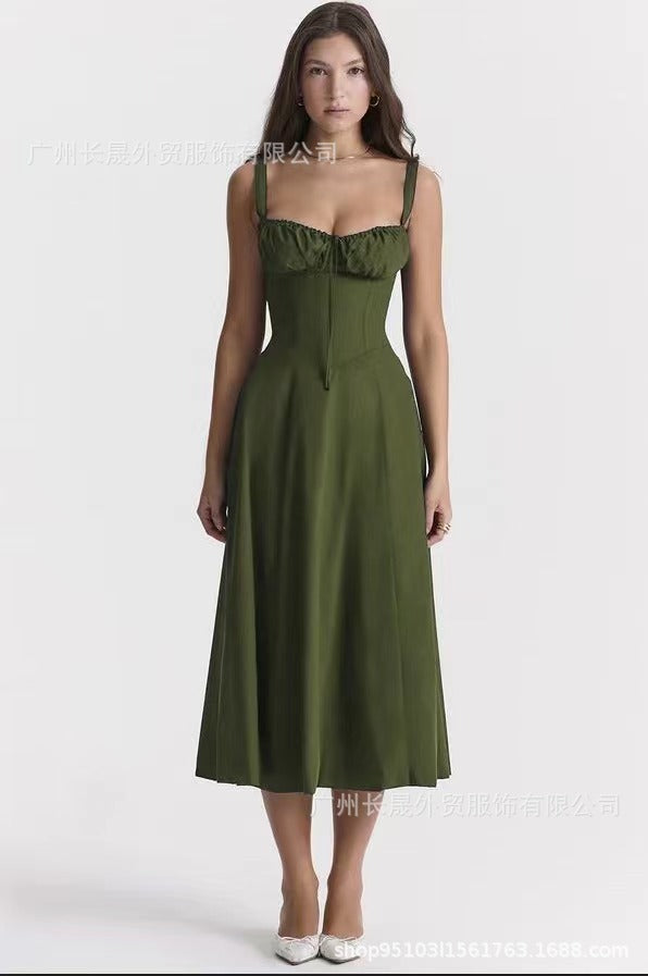 Sleeveless Strapless Bandage Corset Dress - Floral Print Long Midi Dress with Lace Up Back & Thigh Slit -dropshippingabc.com