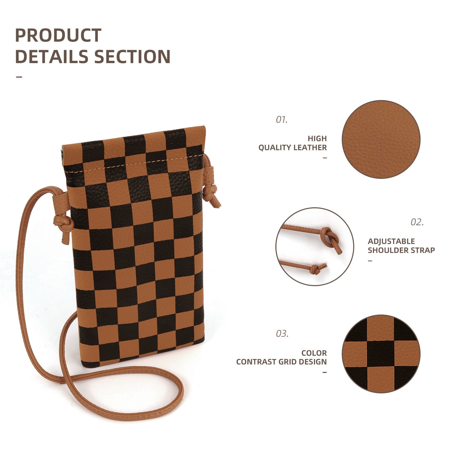 Vegan Leather Phone Crossbody Bag - Mini Mobile Phone Holder Pouch -dropshippingabc.com