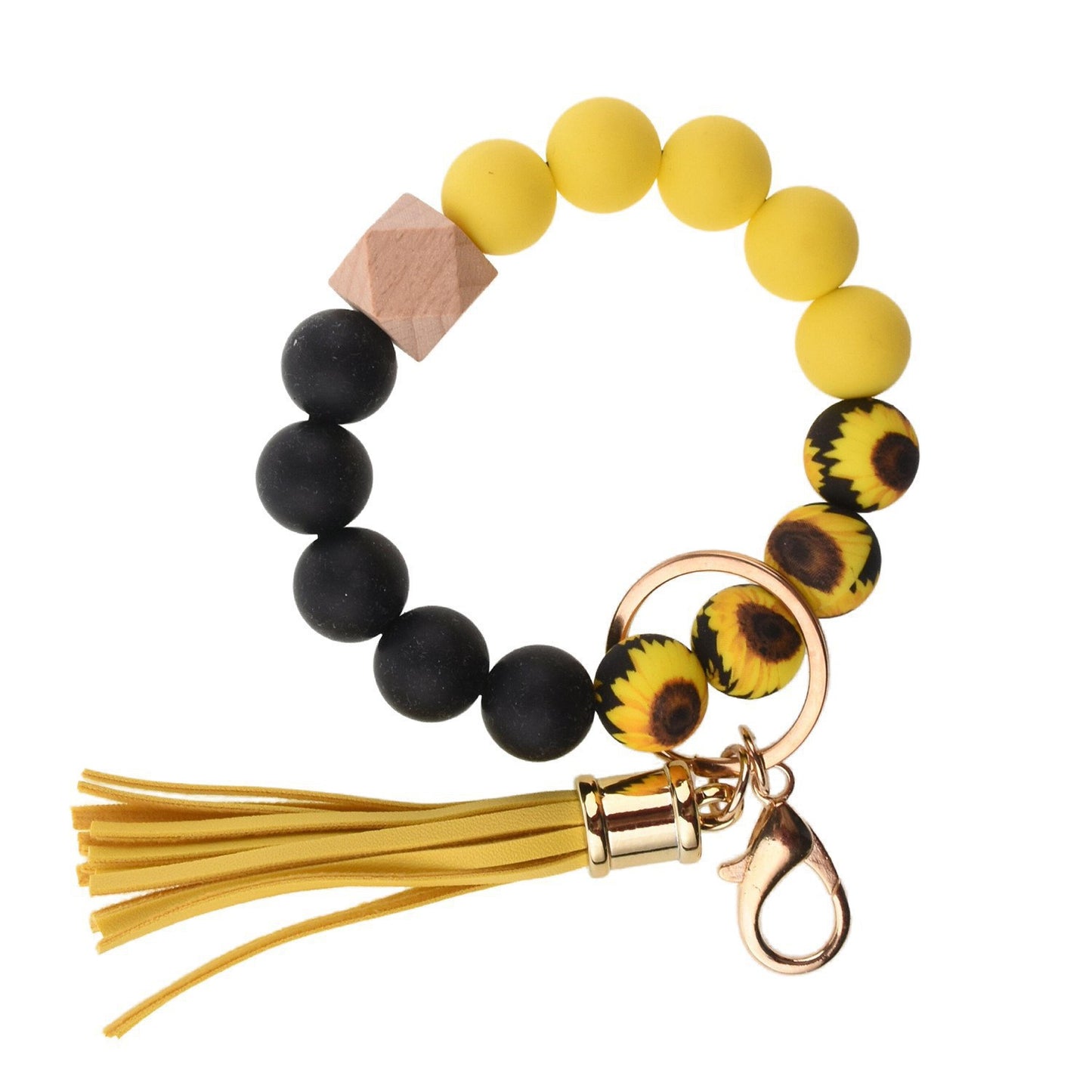 PU Tassel Keychain Women's Bag charm Silicone Beaded Keychain Wristlet Key Ring Bracelet Cute Car Key Chain Holder for Women Girls