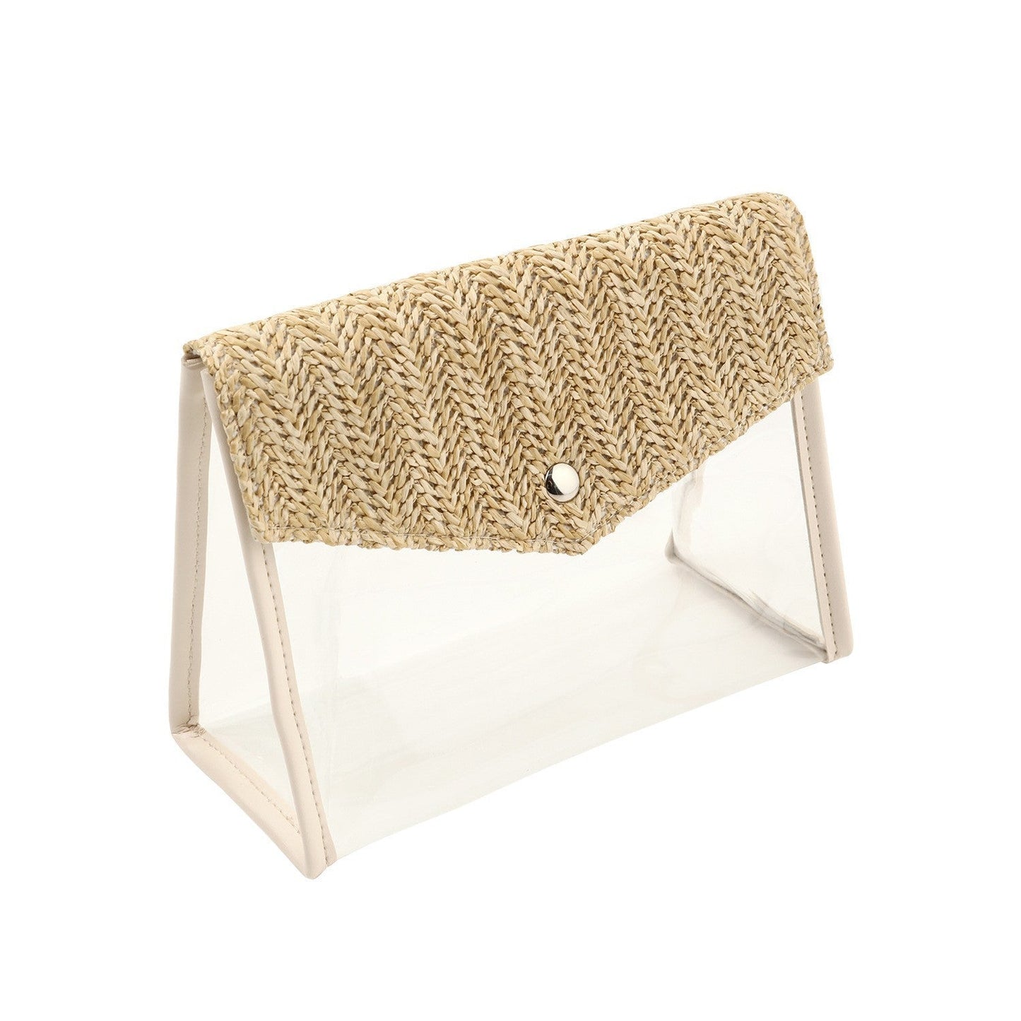 Ladies Chain Cosmetic Bag - Transparent Button Closure Shoulder Bag with Makeup Brush Compartment -dropshippingabc.com