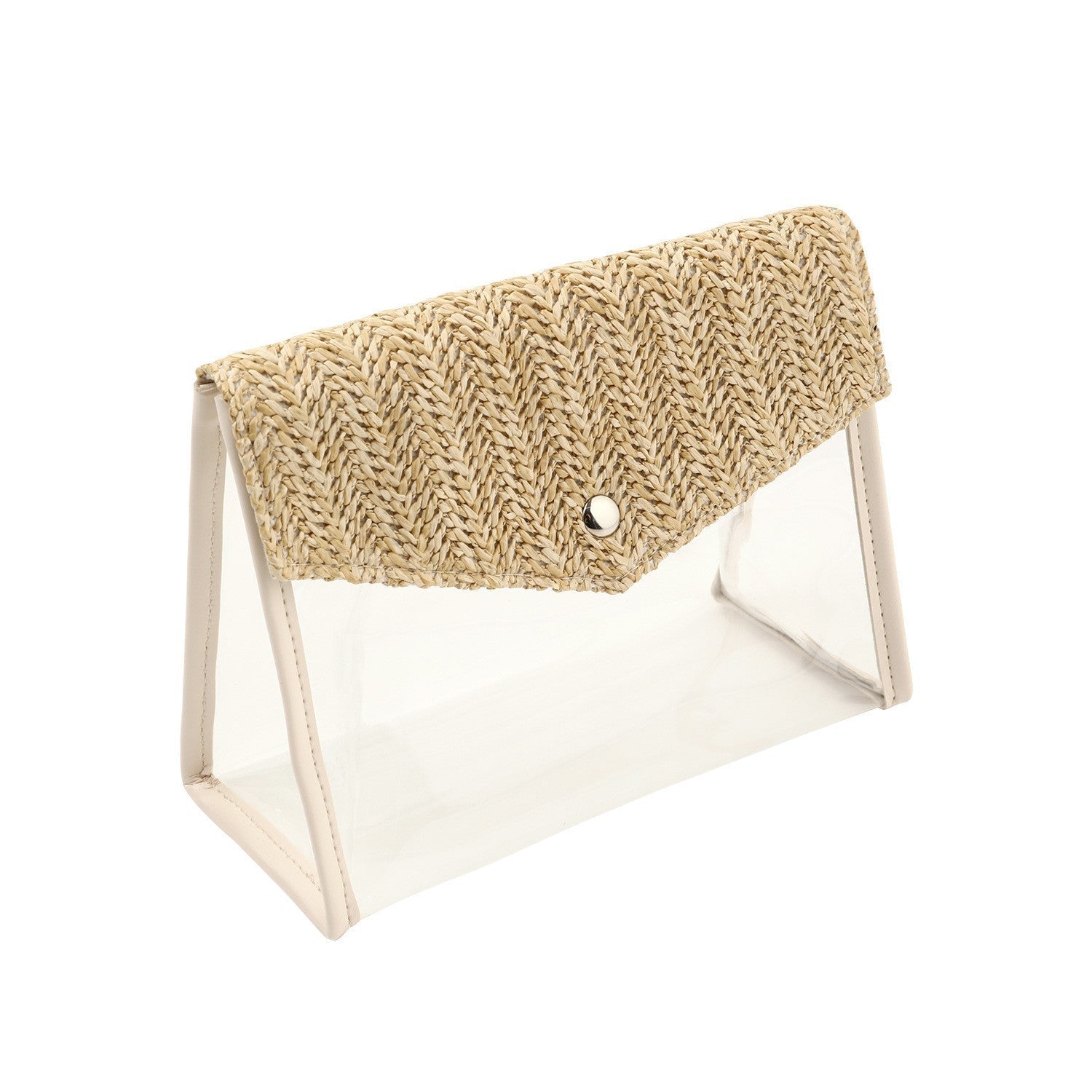 Ladies Chain Cosmetic Bag - Transparent Button Closure Shoulder Bag with Makeup Brush Compartment -dropshippingabc.com