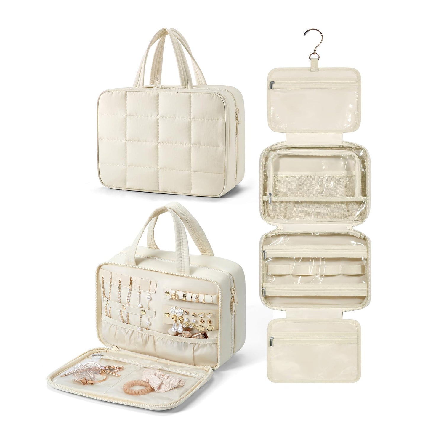 Travel Toilet Bag with Jewelry Storage - Hanging Toilet Bag & Fluffy Cosmetic Bag with Compartments -dropshippingabc.com