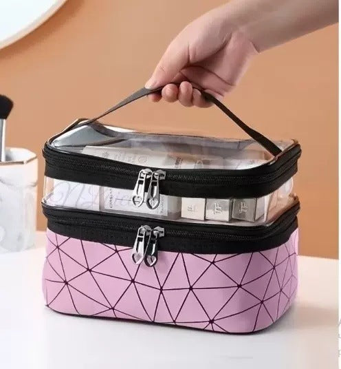 Clear Double-Layer Cosmetic Bag - Large Waterproof Makeup & Toiletry Organizer for Travel, Gym, College -dropshippingabc.com