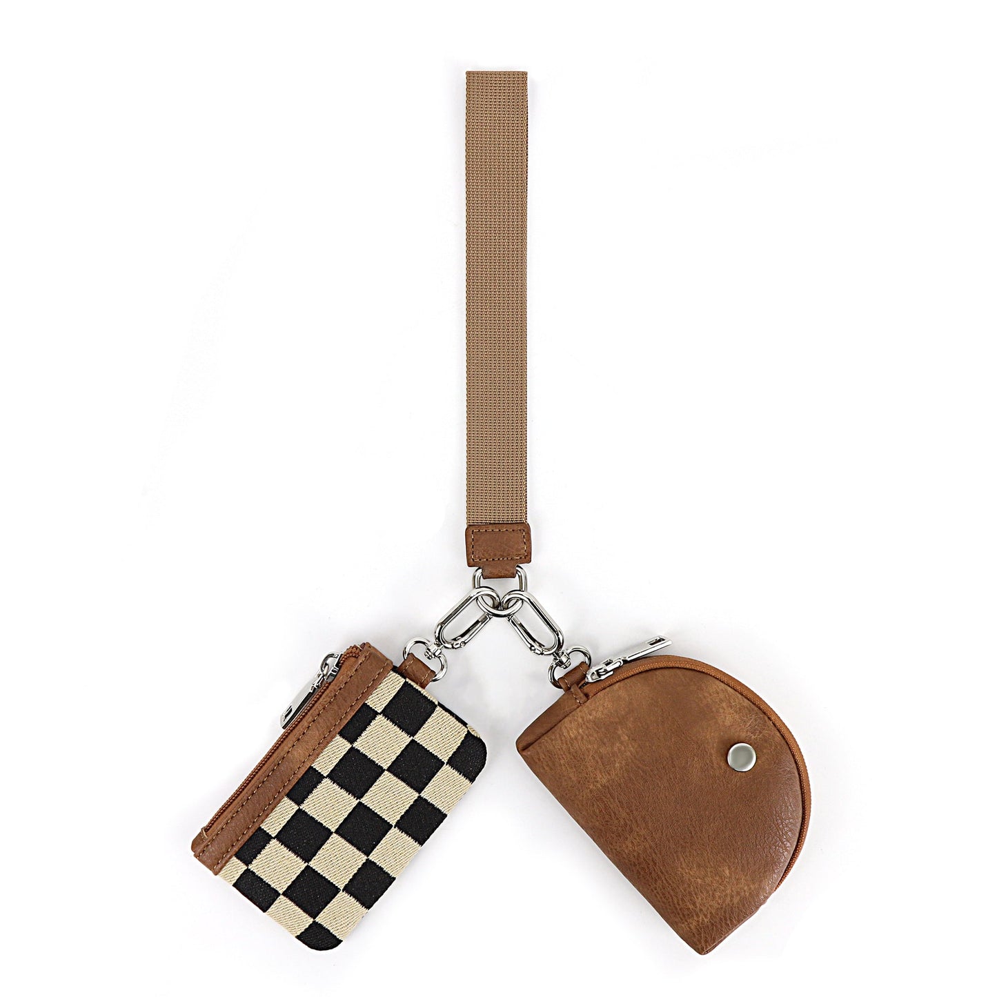 Checkerboard Wristlet Wallet for Women - Multifunctional Mini Zip Around Wrist Bag with Dual Pouch -dropshippingabc.com